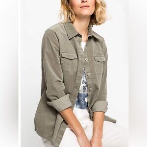 OLSEN Neo Bohemian Corduroy Button-Down Shirt – Khaki Green